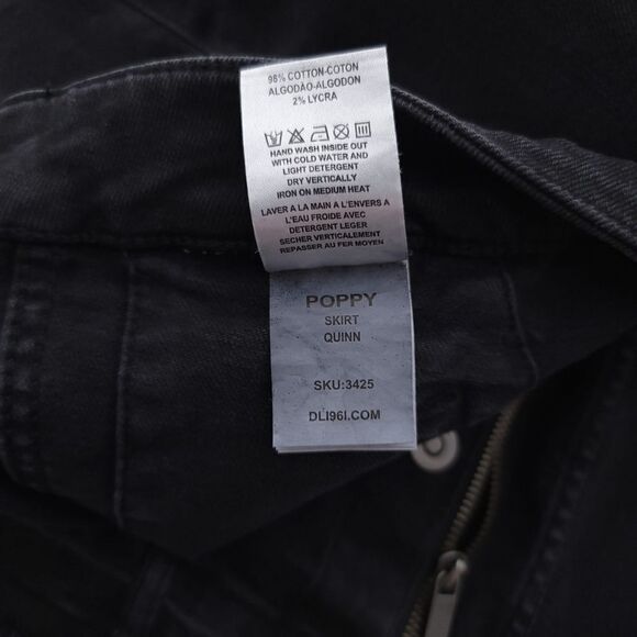 DL1961 Solid Black Full Zip Snap Poppy Skirt Raw Hem Womens Size M - Picture 10 of 11